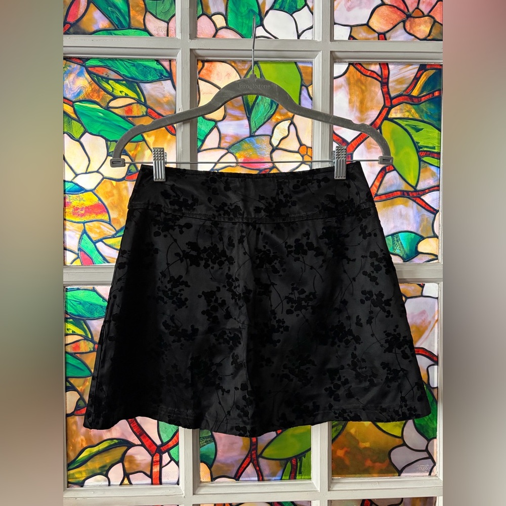 Black Vintage Satin and Velvet Mini Skirt